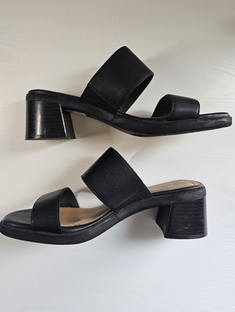 Clarks Women’s Black Slide In Block Heel Sandals